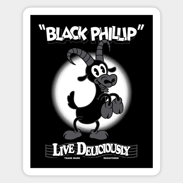 Black Phillip - Live Deliciously - Vintage Cartoon Goat Magnet by Nemons